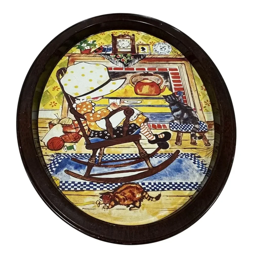 Vintage Holly Hobbie Metal Tray – Oval Wall Art – Farmhouse Country Style